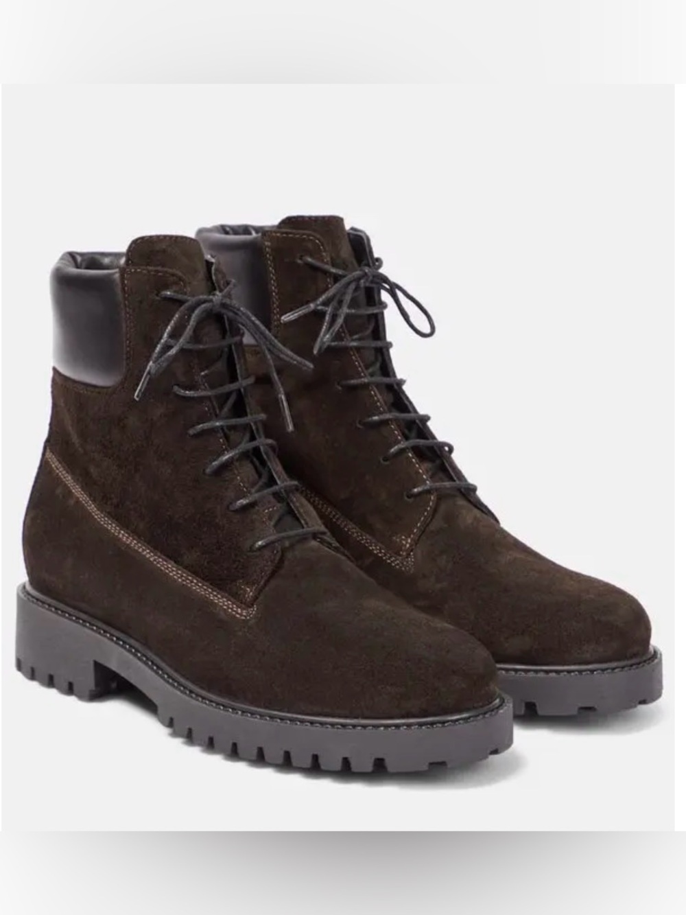TOTEME The Husky Leather-Trimmed Suede Combat Boots Dark Brown 39